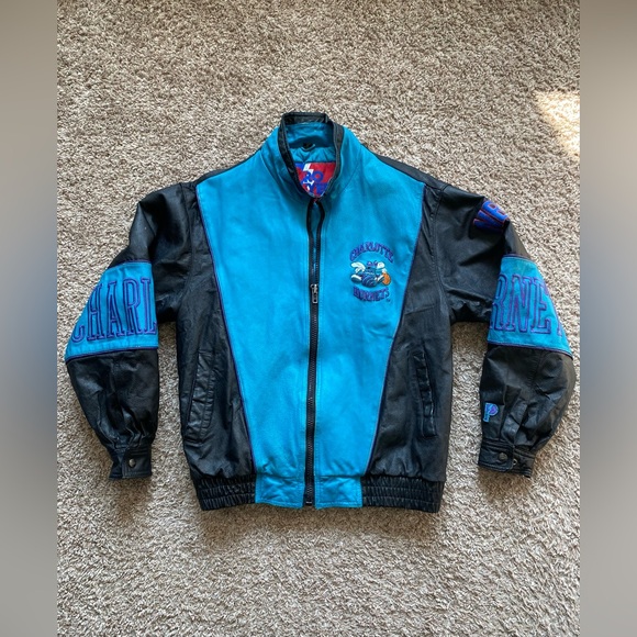Vintage 1990’s NBA Charlotte Hornets Pro Player Leather Jacket Men’s Size SMALL - Picture 3 of 16